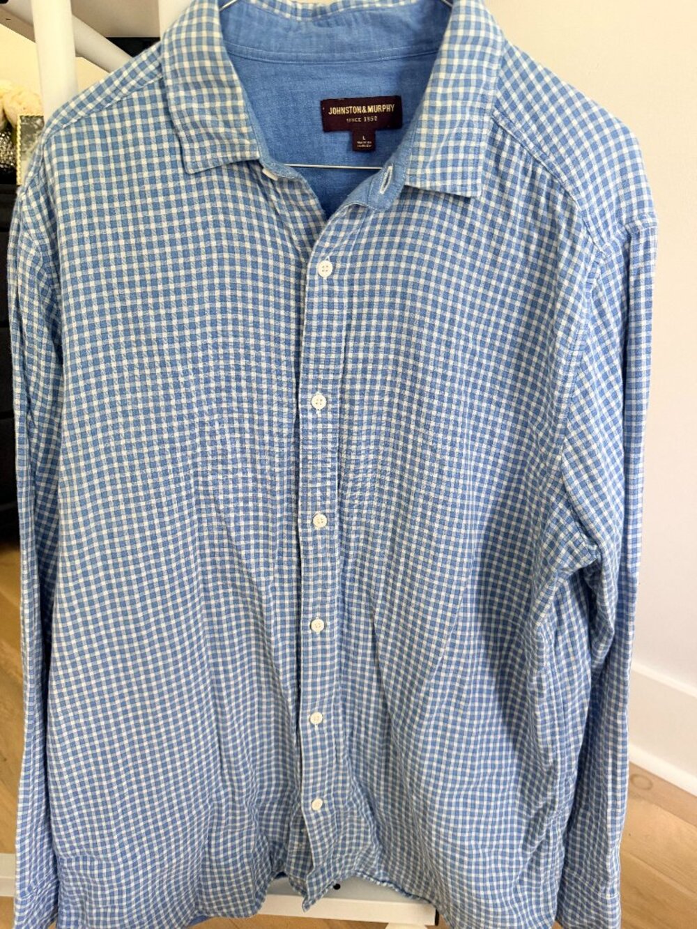 Johnston & Murphy Blue Gingham Button Down Shirt Large